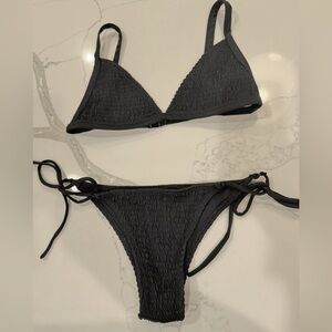 Wanderlust Black Smocked Triangle Bikini Set
